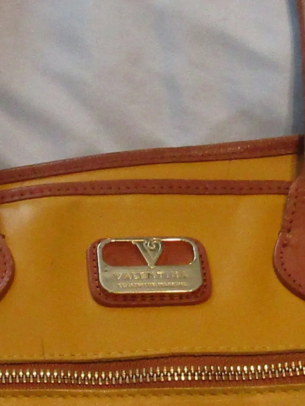 Y2K Era Vintage MUSTARD YELLOW 2-Tone TOTE BAG PURSE VALENTINA ITALIAN LEATHER